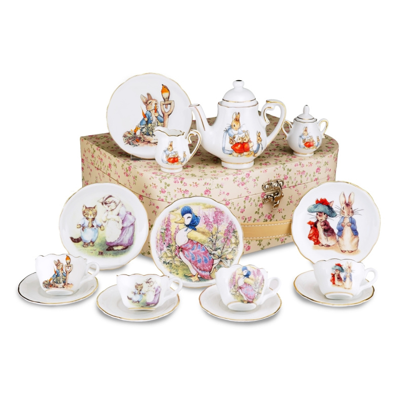 Кукольный чайный набор «Кролик Питер и друзья» в подарочном чемодане на 4 персоны